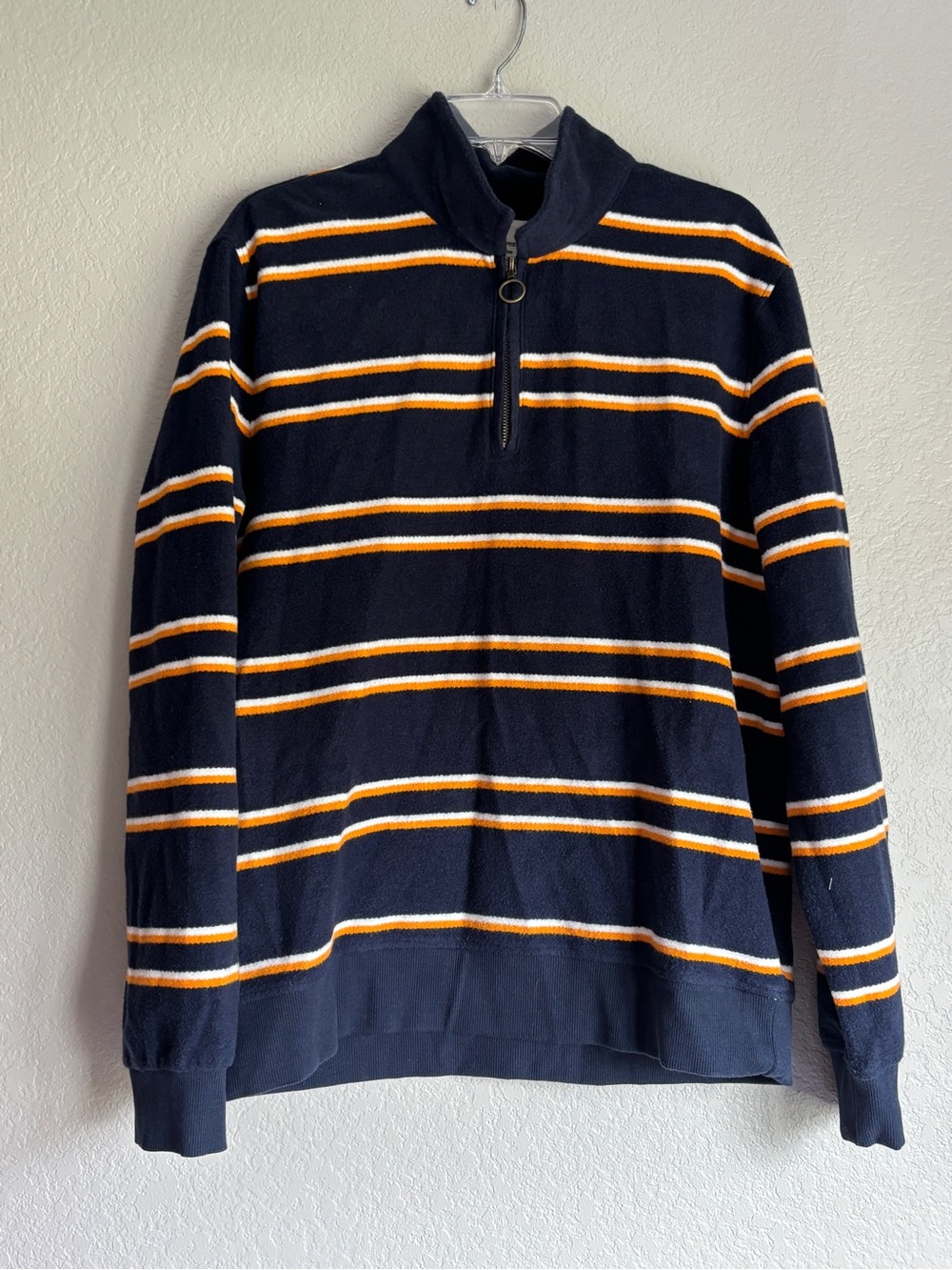 Mutual Weave Men's L Navy Half-Zip Striped Pullover Sweater